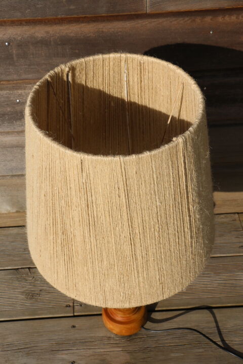 Turned wood lamp with 600mm rope shade