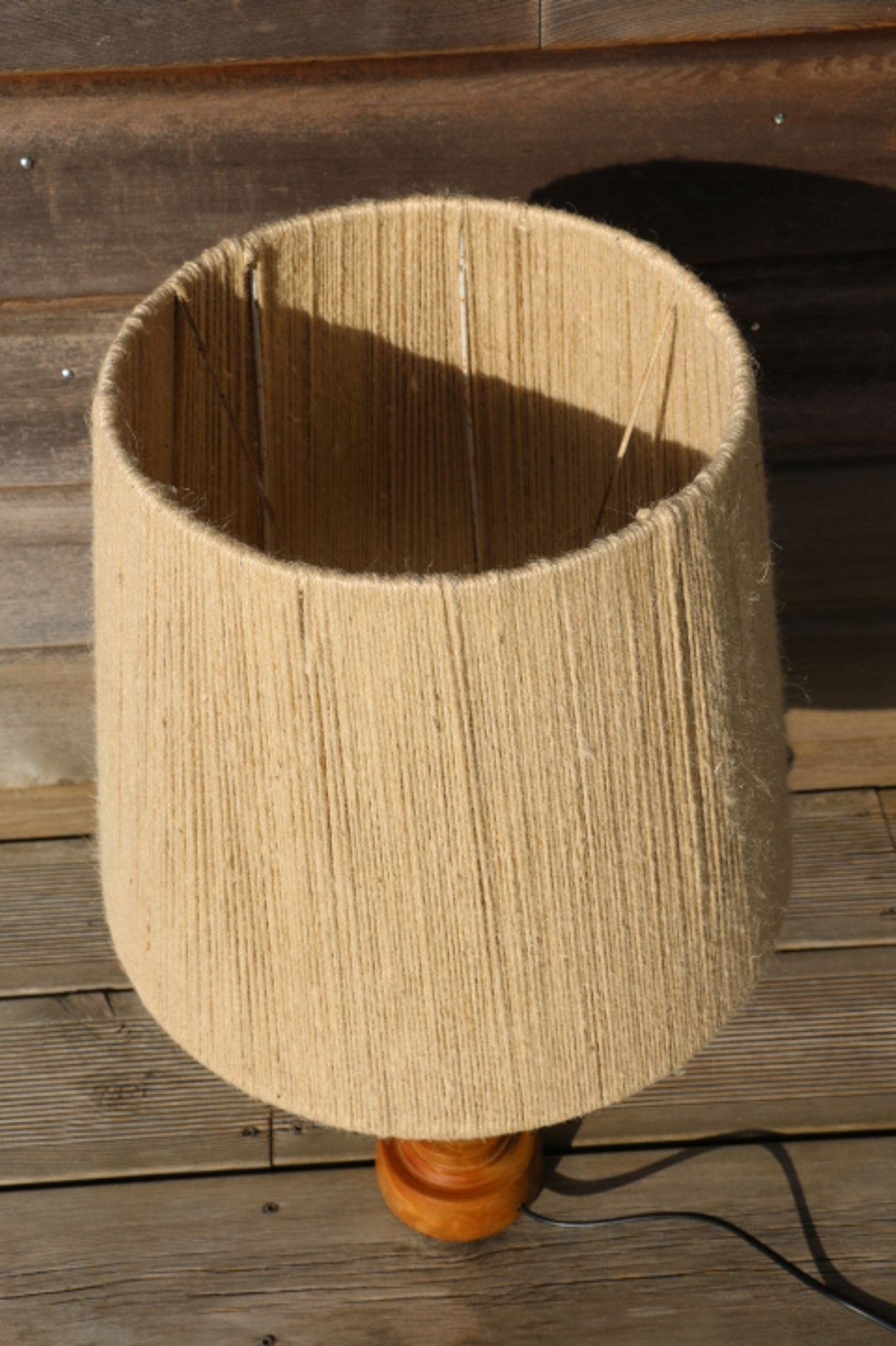 Turned wood lamp with 600mm rope shade