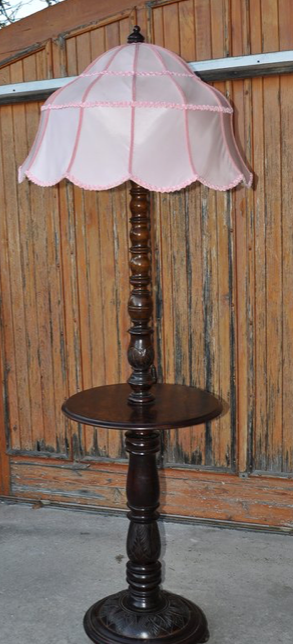 Wooden Floor Lamp with Pink Shade