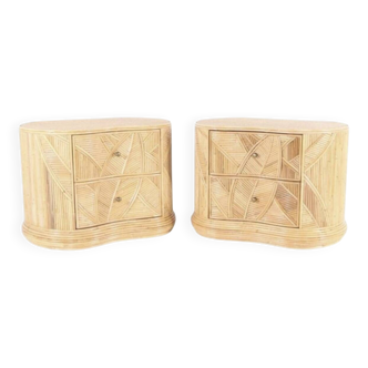 Paire de tables de chevet en rotin
