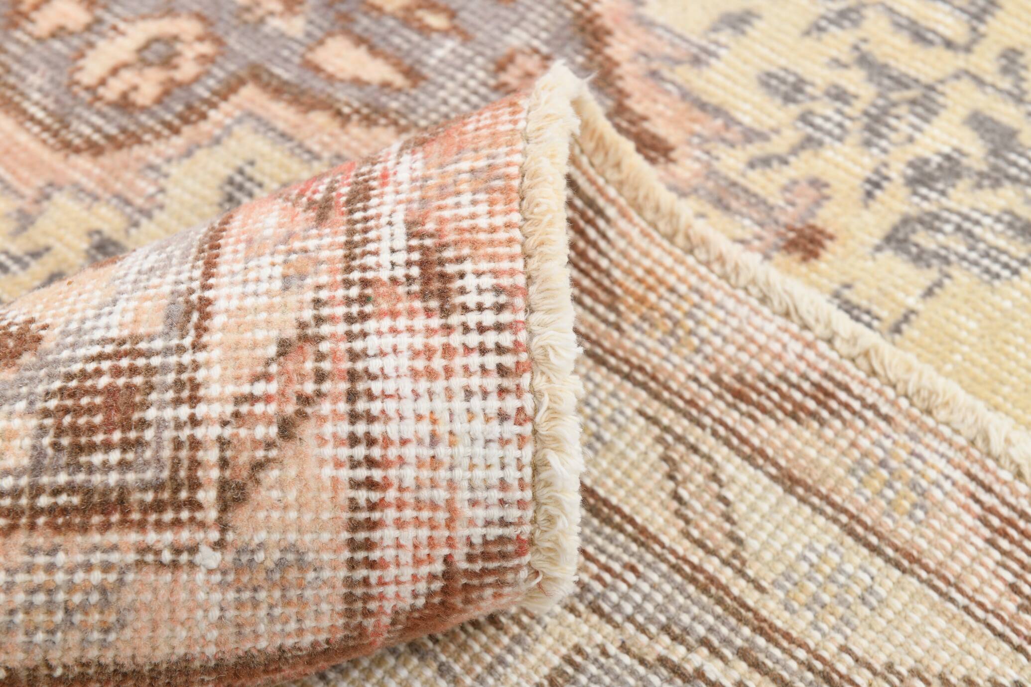 Vintage Persian Style Rug, Soft Beige Blue Medallion Handwoven Carpet