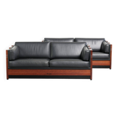 Set of 2 black cowhide Art Deco design 3-seater sofas of top quality