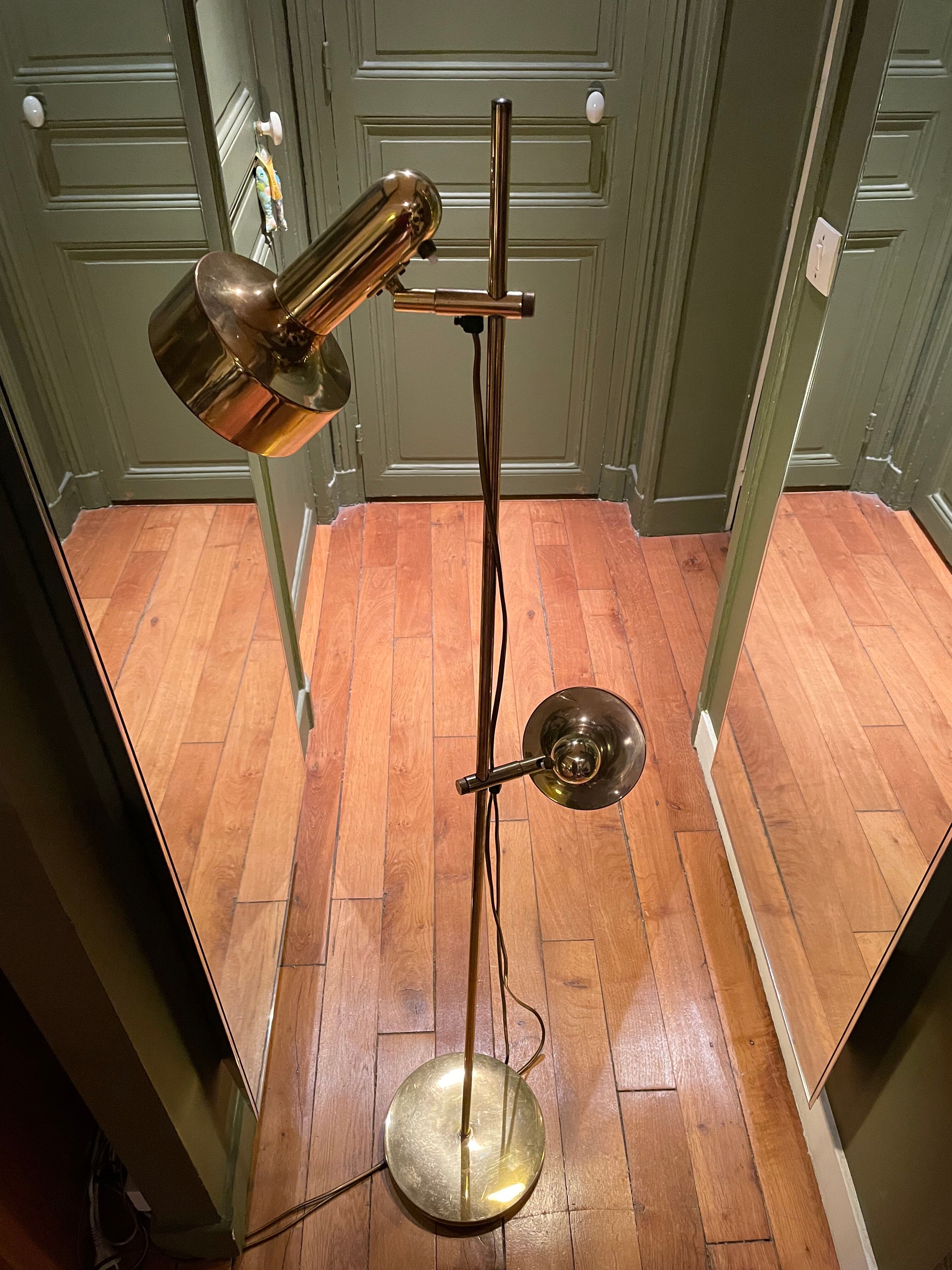 Danish floor lamp 2 height adjustable reflectors in gilded brass TS BELYSNING