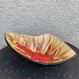 Fruit bowl in glazed ceramic, red design motif, Vallauris, vintage
