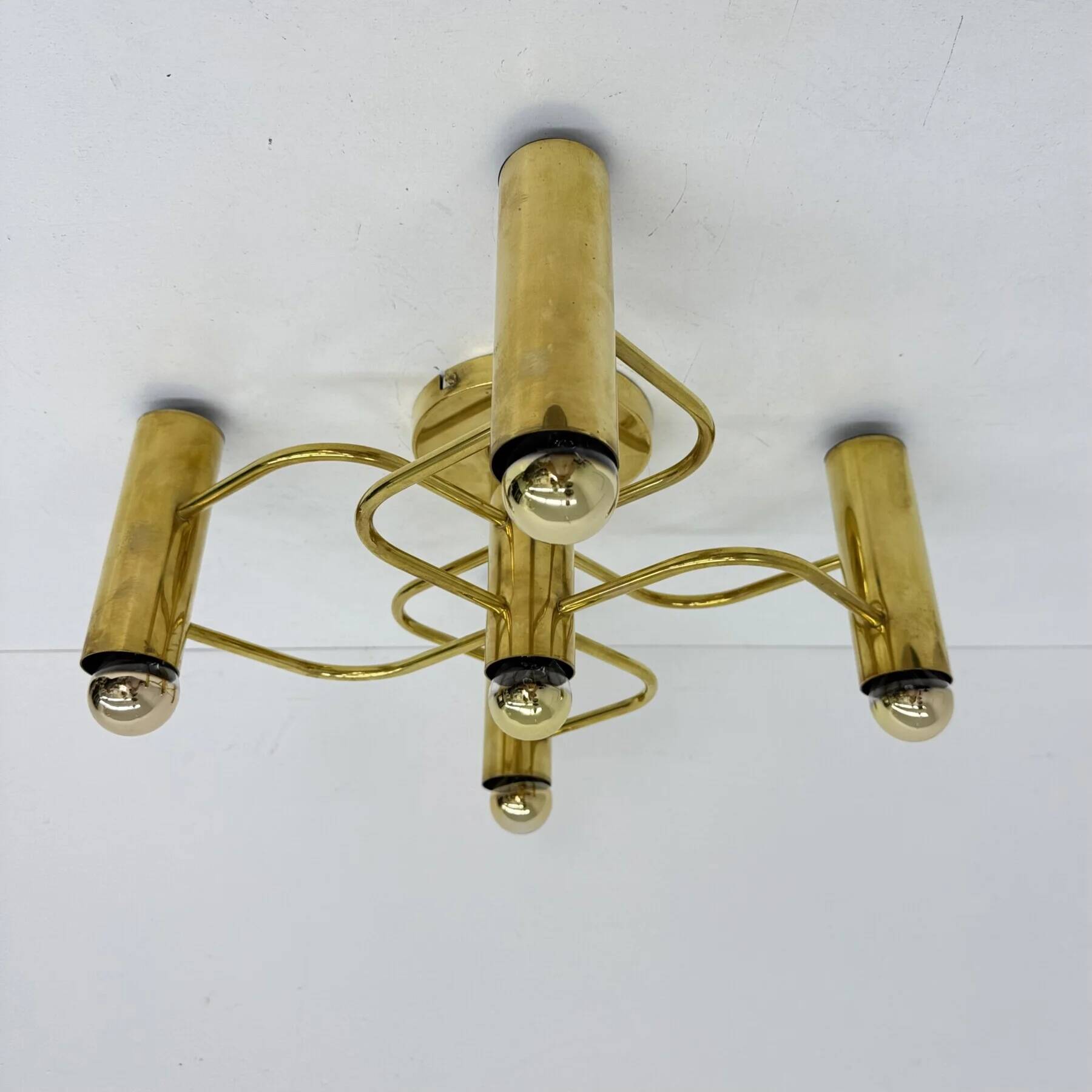 Vintage mid-century modern brass ceiling lamp Leola flushmount by Sciolari, Germany, 1970s