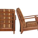 Paire de fauteuils bas en chêne 1950