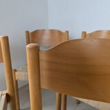 Set of 6 stackable chairs in beech and jute.
