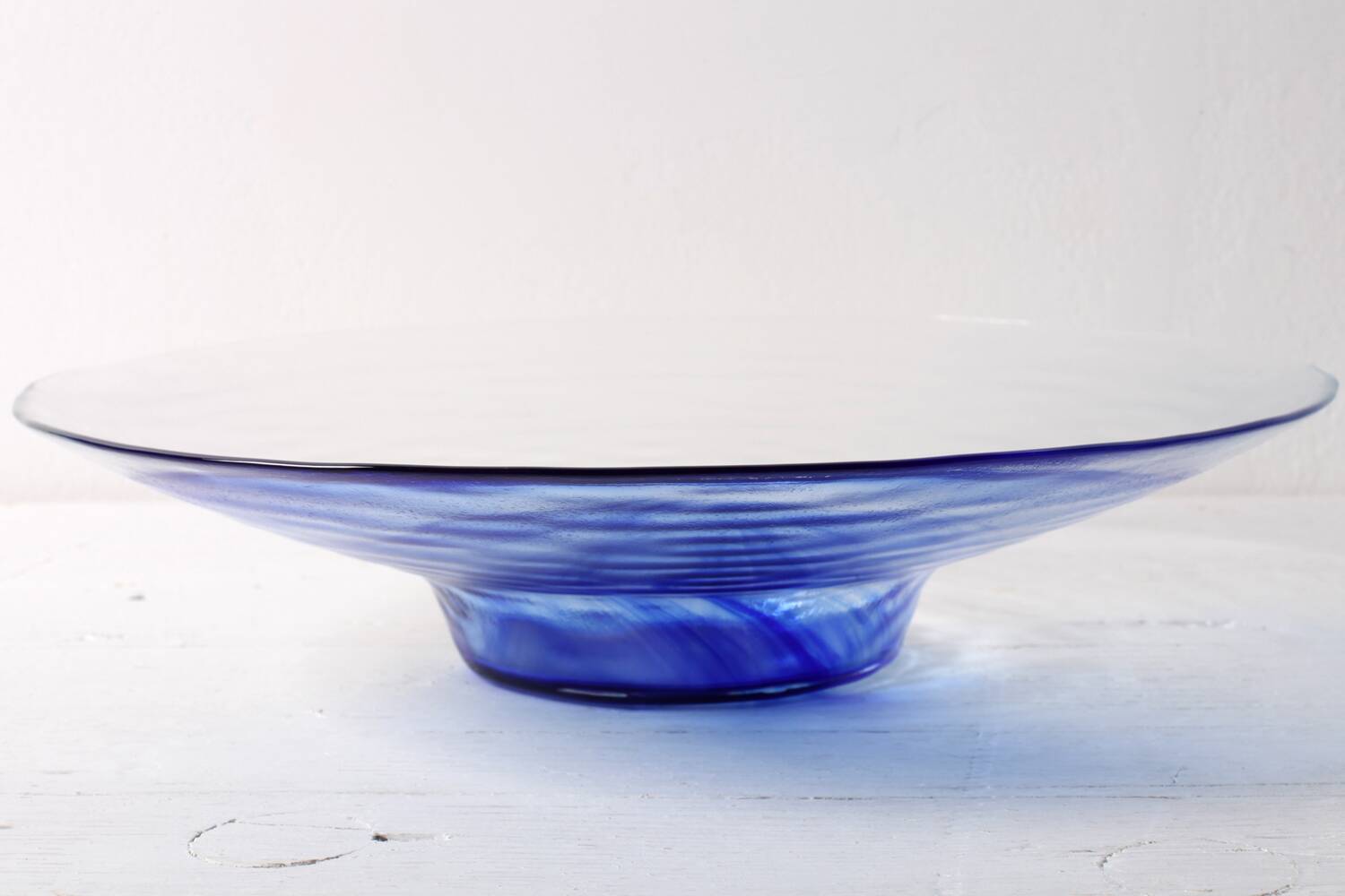 Mid-Century Bormioli Rocco Blue Swirl Glass Bowl - Italy 1990s