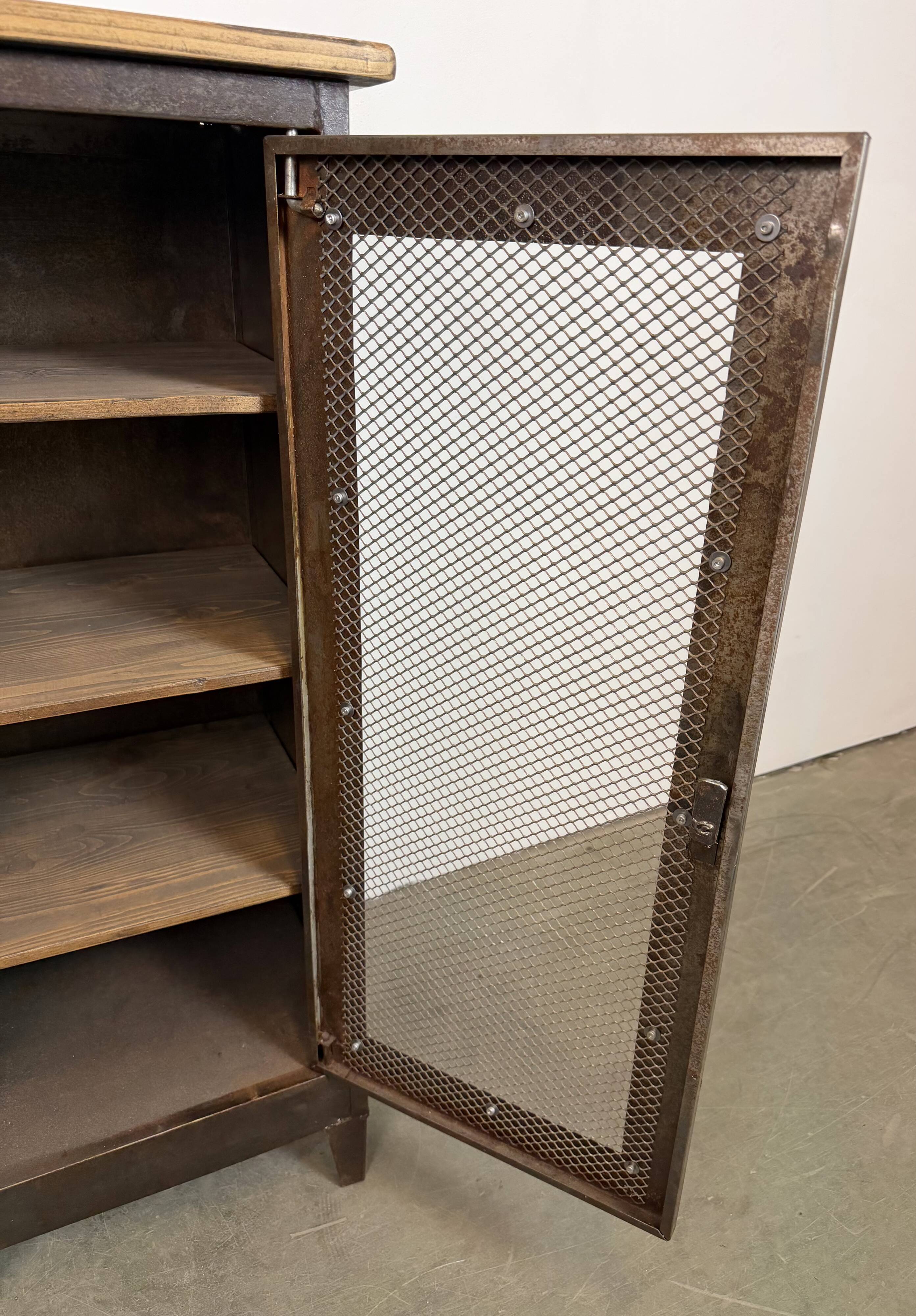 Industrial Iron Cabinet with Mesh Door, 1960s