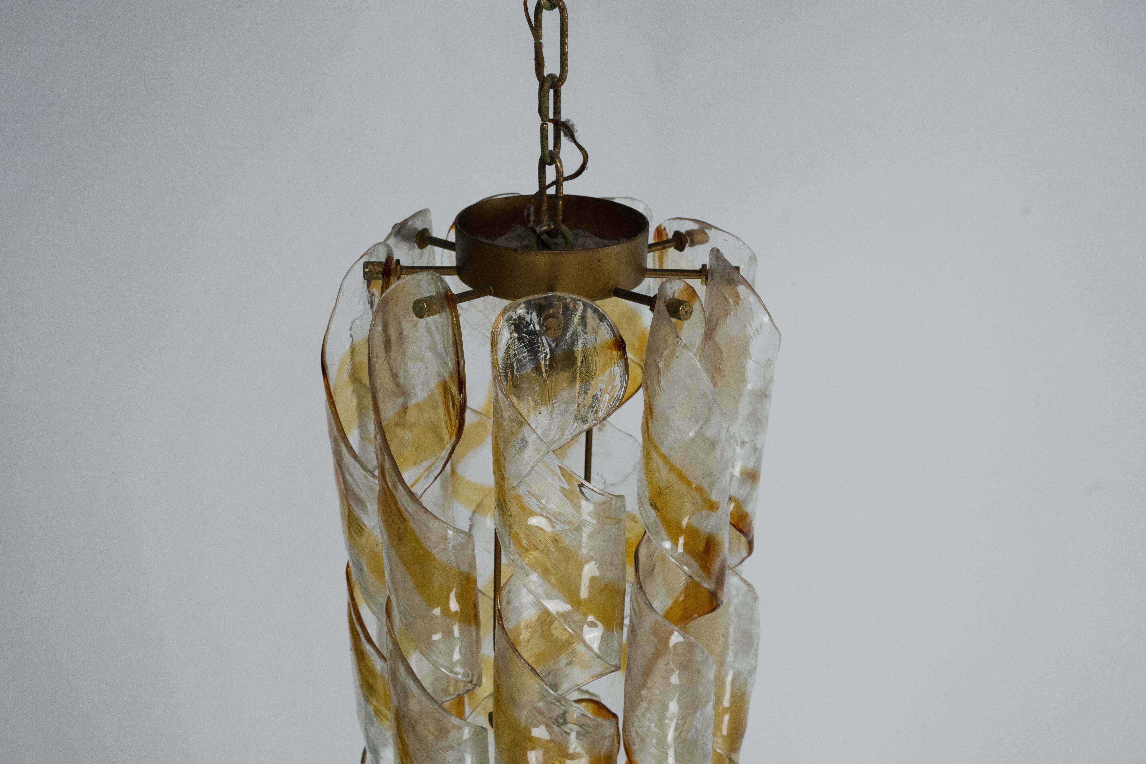 Pair of vintage Torciglione Murano glass chandelier by Mazzega. Italy 1970s