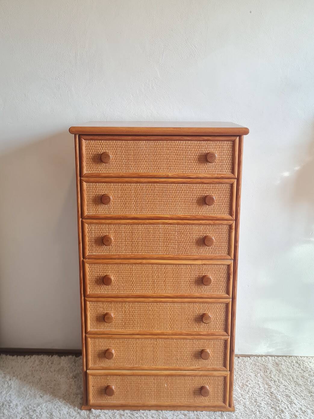 Vintage wicker chest of drawers.