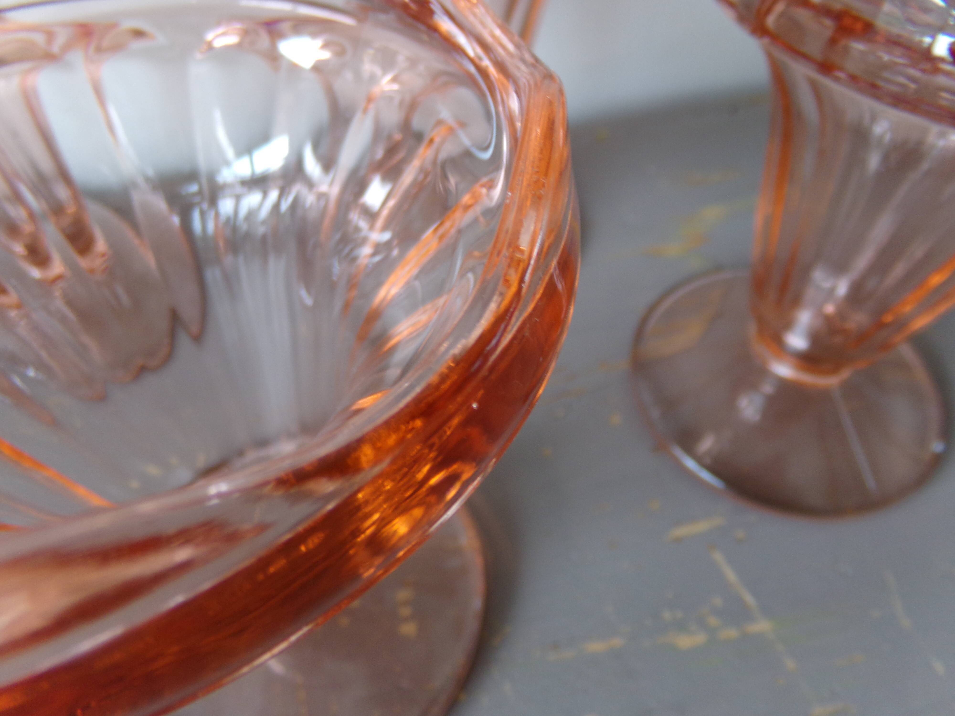 4 old ice cream cups/pink glass dessert