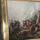 Old painting print on canvas + frame carved wood Gilded Vintage