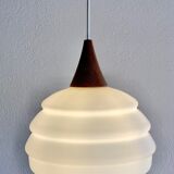 Vintage teak and opaline pendant lamp by Louis Kalff for Philips
