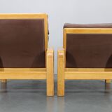 Paire de fauteuils en chêne et cuir L. Olsen & Søn des années 1970, Danemark