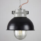 Vintage dark blueberry blue small industrial hanging light from TEP