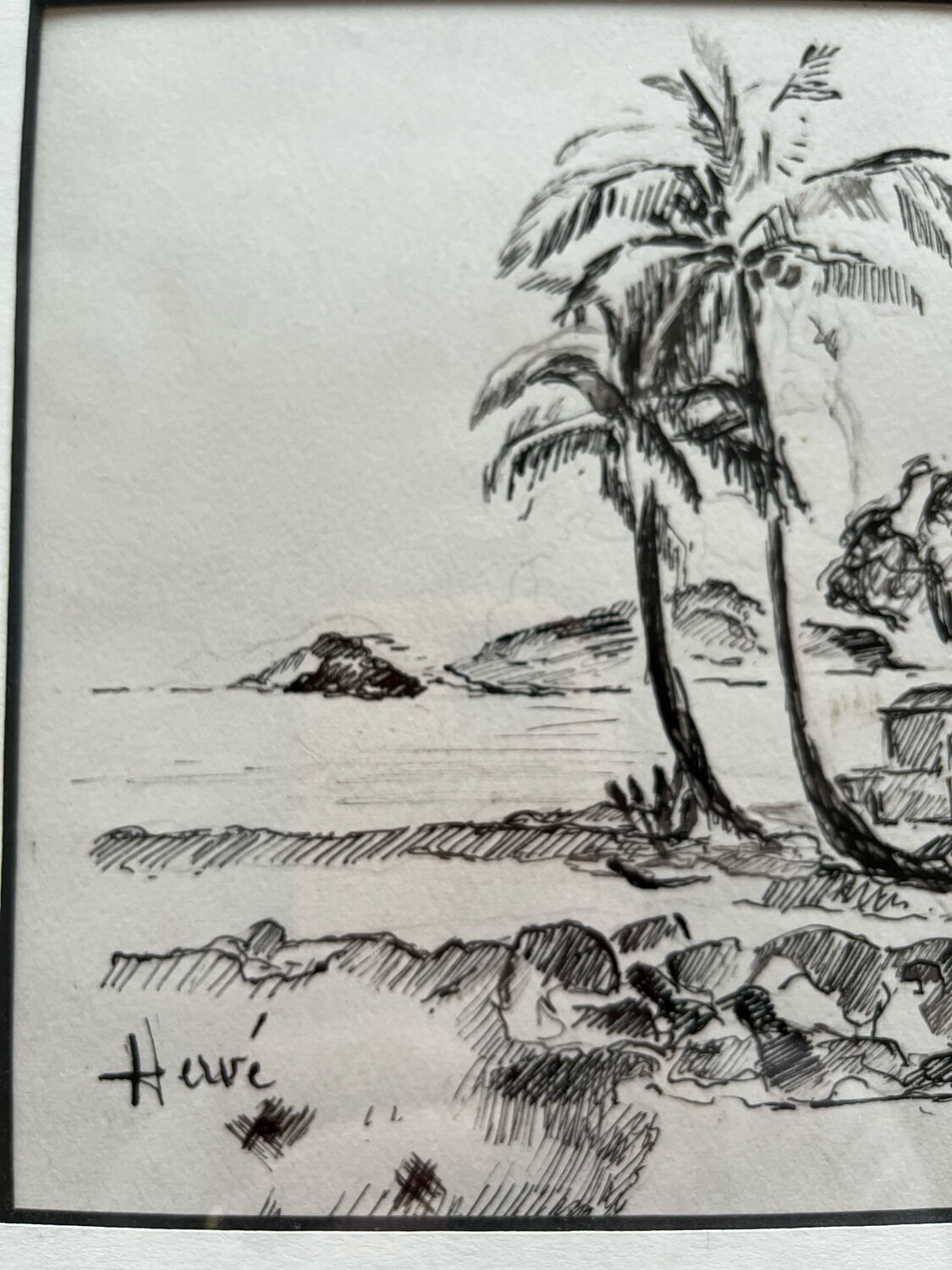 Ink drawing, The leeward coast, Jeannine Hervé