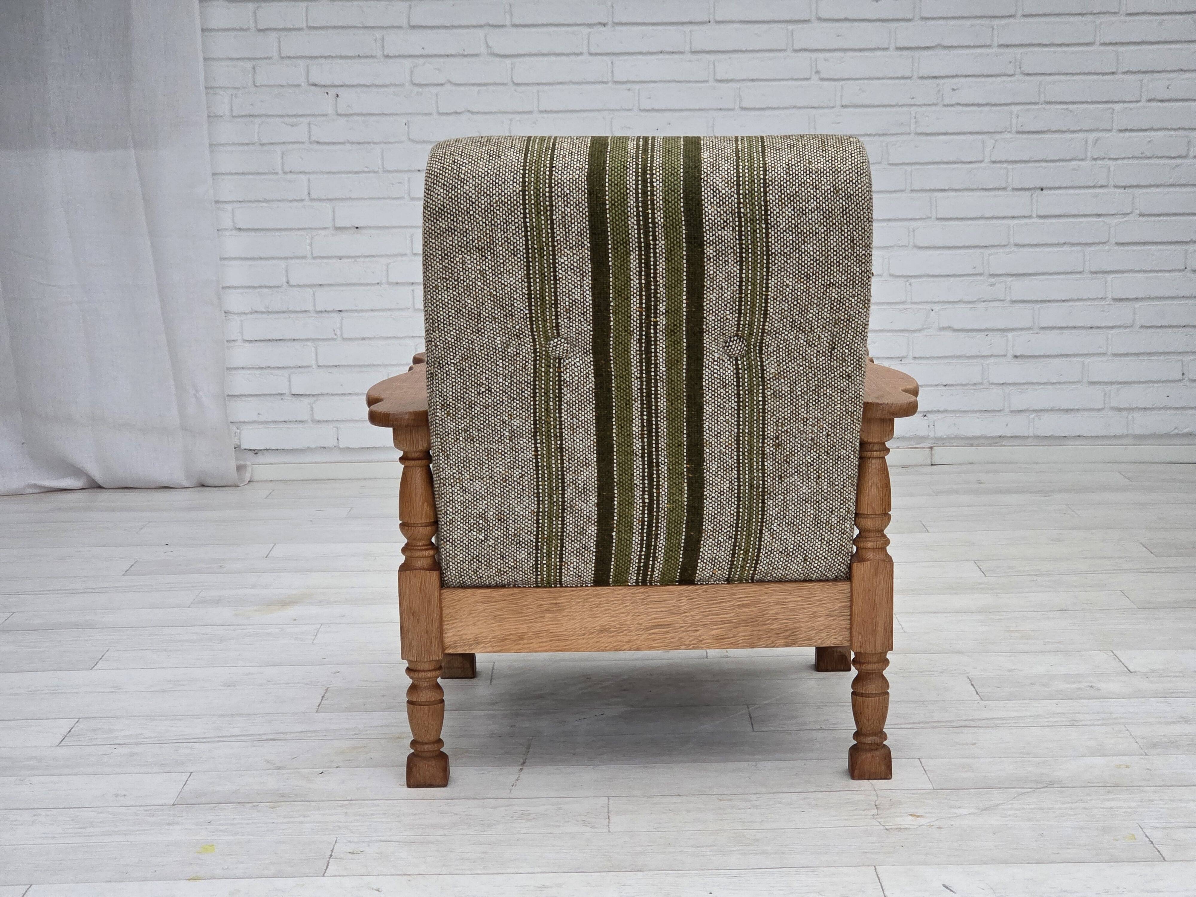 1970s, Danish armchair, original furniture wool fabric, solid oak wood.