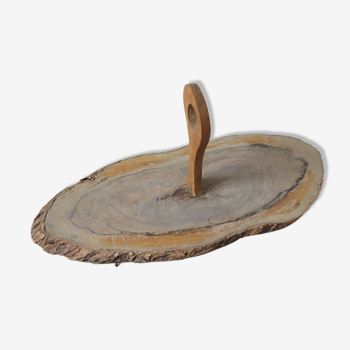 Old cheese platter in slice of wood sliced tree trunk 48 cm