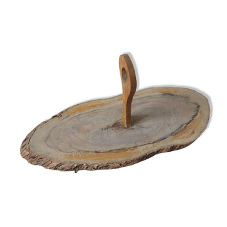 Old cheese platter in slice of wood sliced tree trunk 48 cm