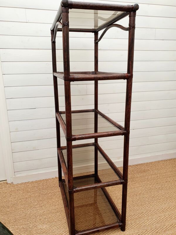 Étagère Roche Bobois,  bambou et verre fumé 1970