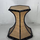 Coastal palm regency rattan bamboo side table or dining table base, France, 1970s