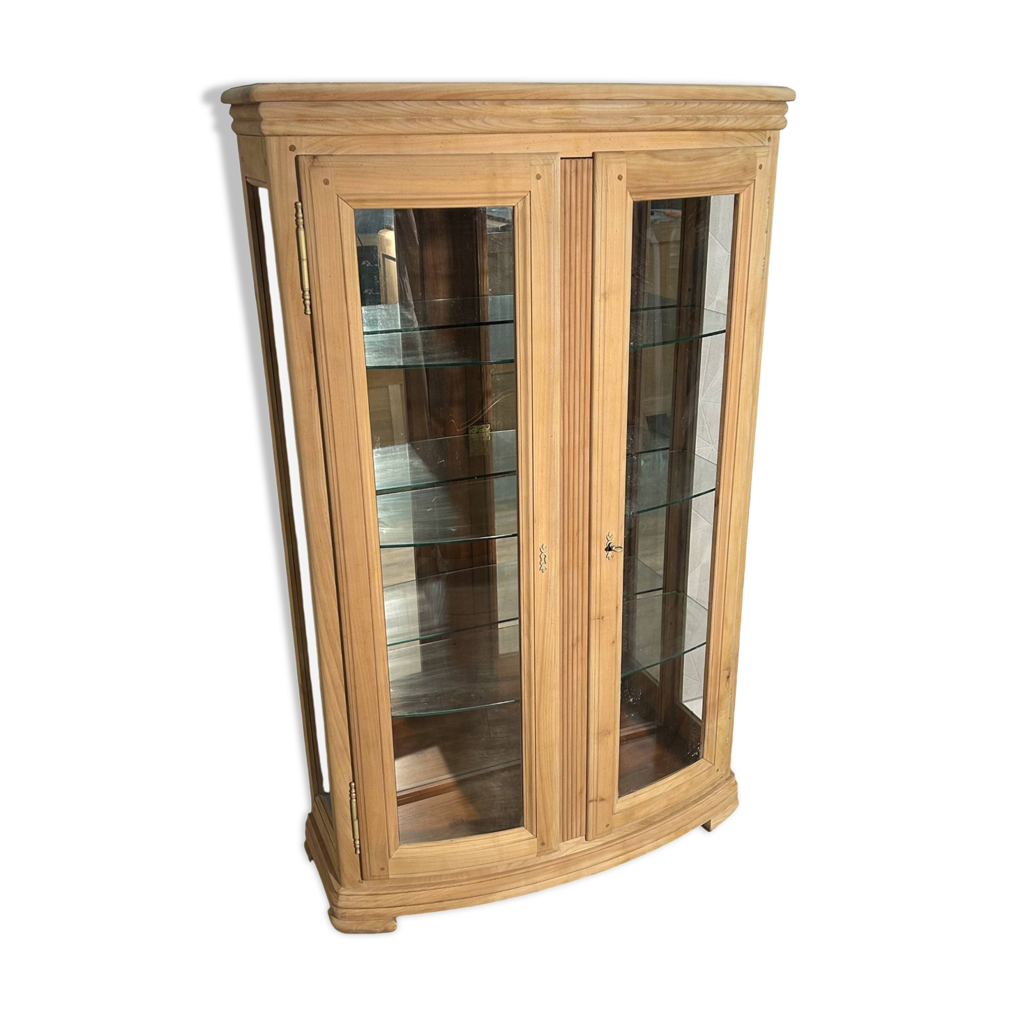 Louis-Philippe display case in stripped solid wood