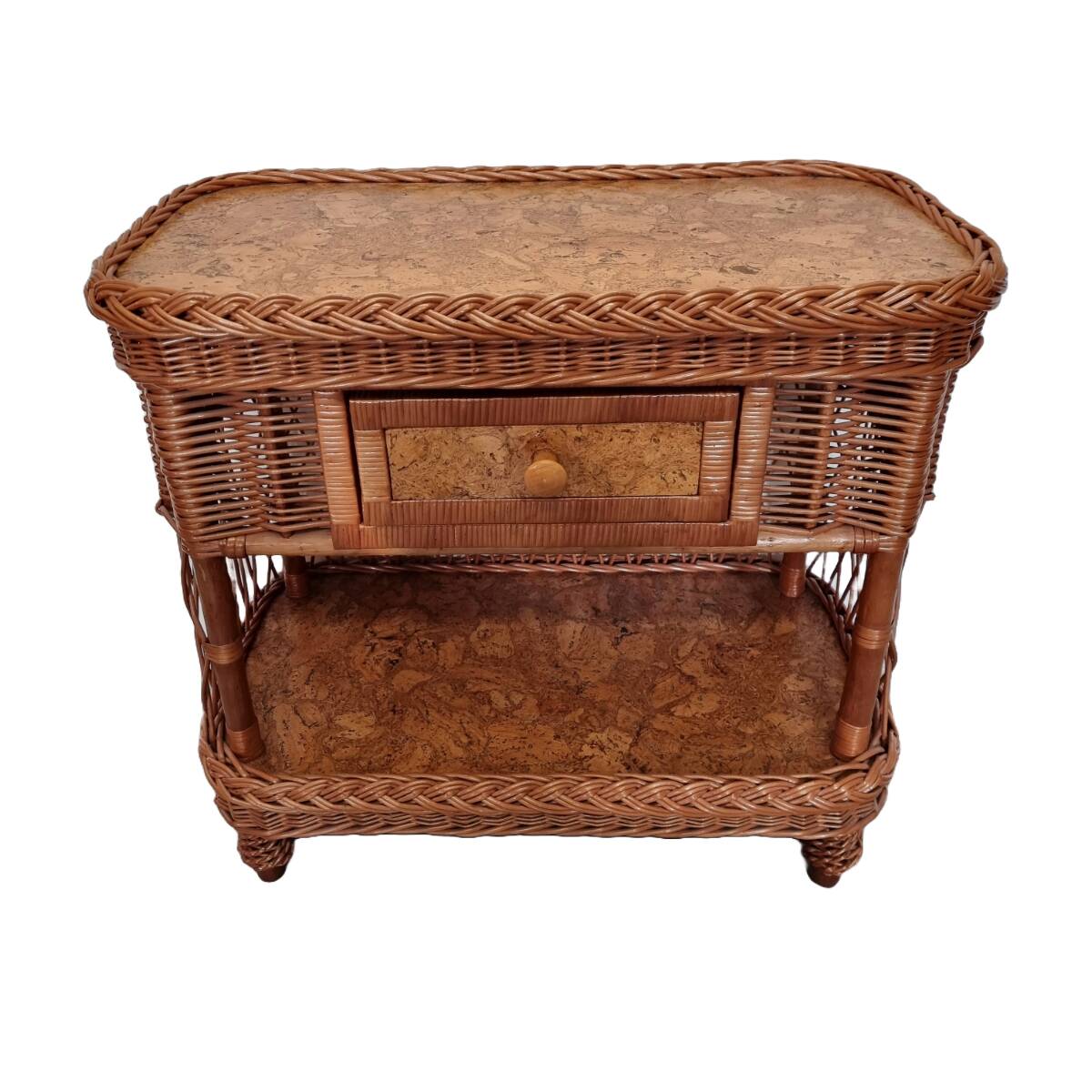 Vintage Wicker Woven Cabinet With Drawer, 90s