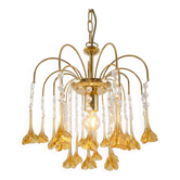Vintage gold rain chandelier with handmade Murano glass flowers.