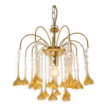 Lampadario pioggia vintage oro con vetri di murano fiori fatti a mano