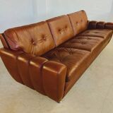 Retro vintage Danish 3 person Svend Skipper sofa in chestnut brown leather