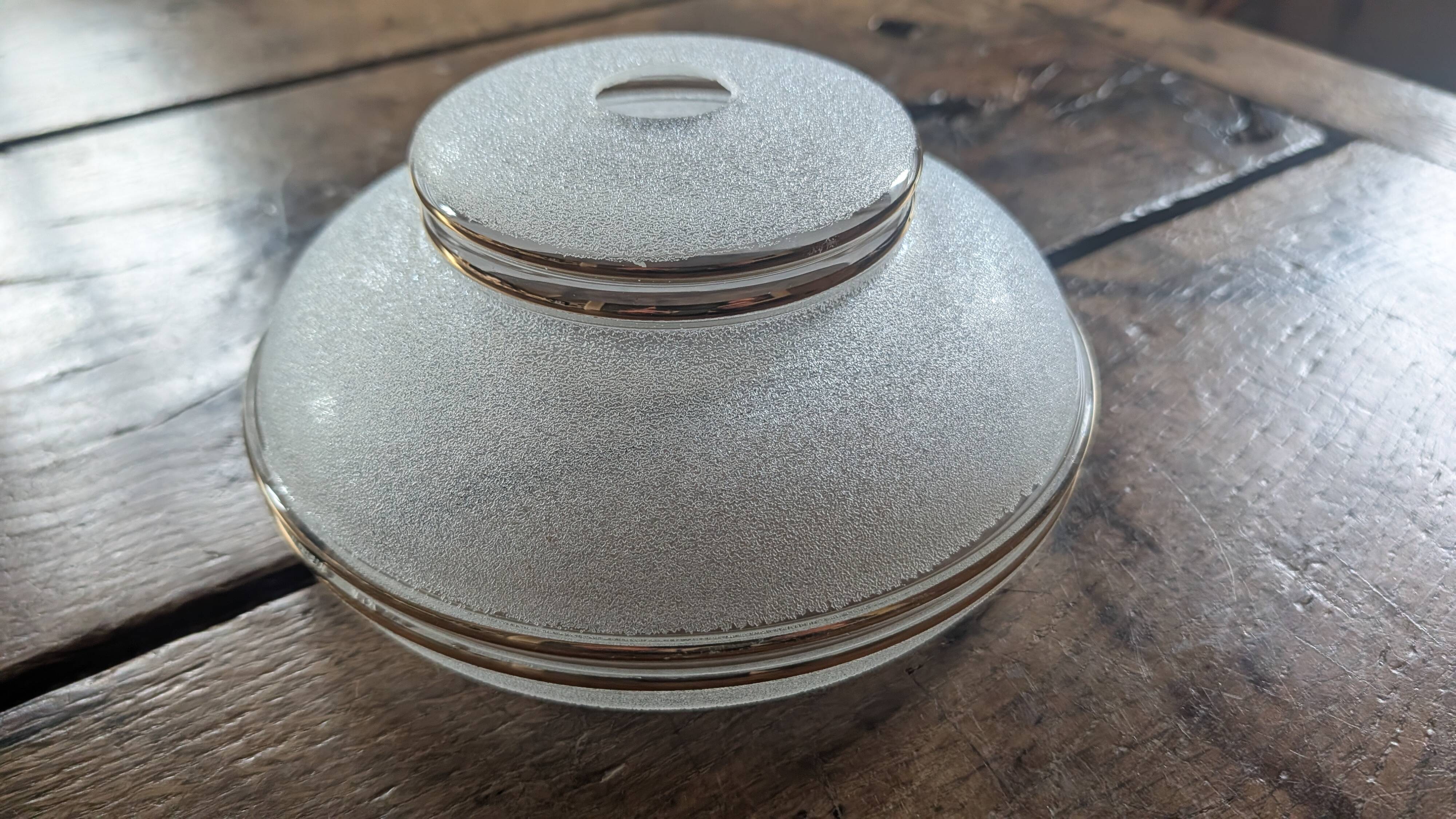 Frosted lampshade with silver trim from the 50s