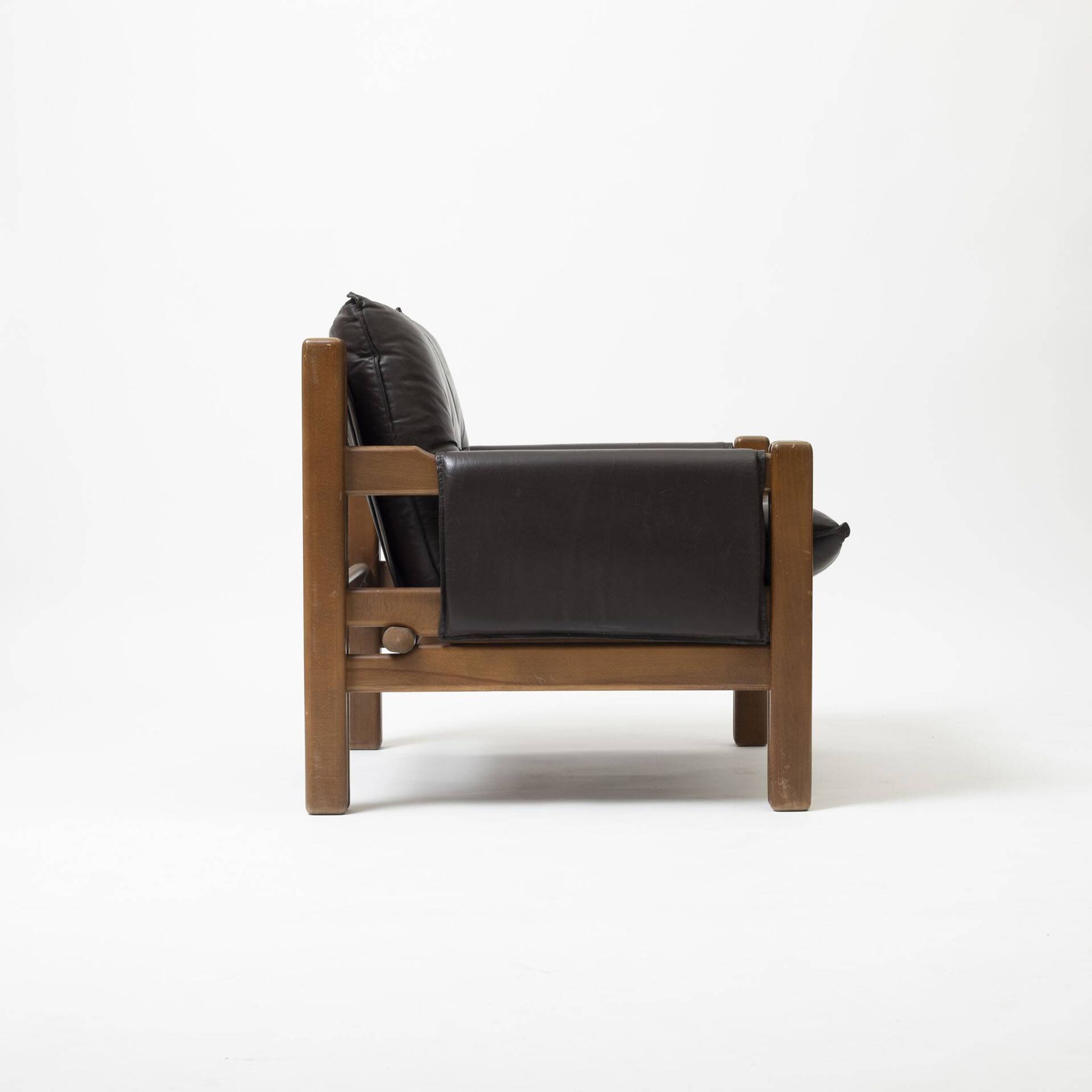 Pair of lounge chairs produced by TON in wood and brown leather, Czechoslovakia, 1990s