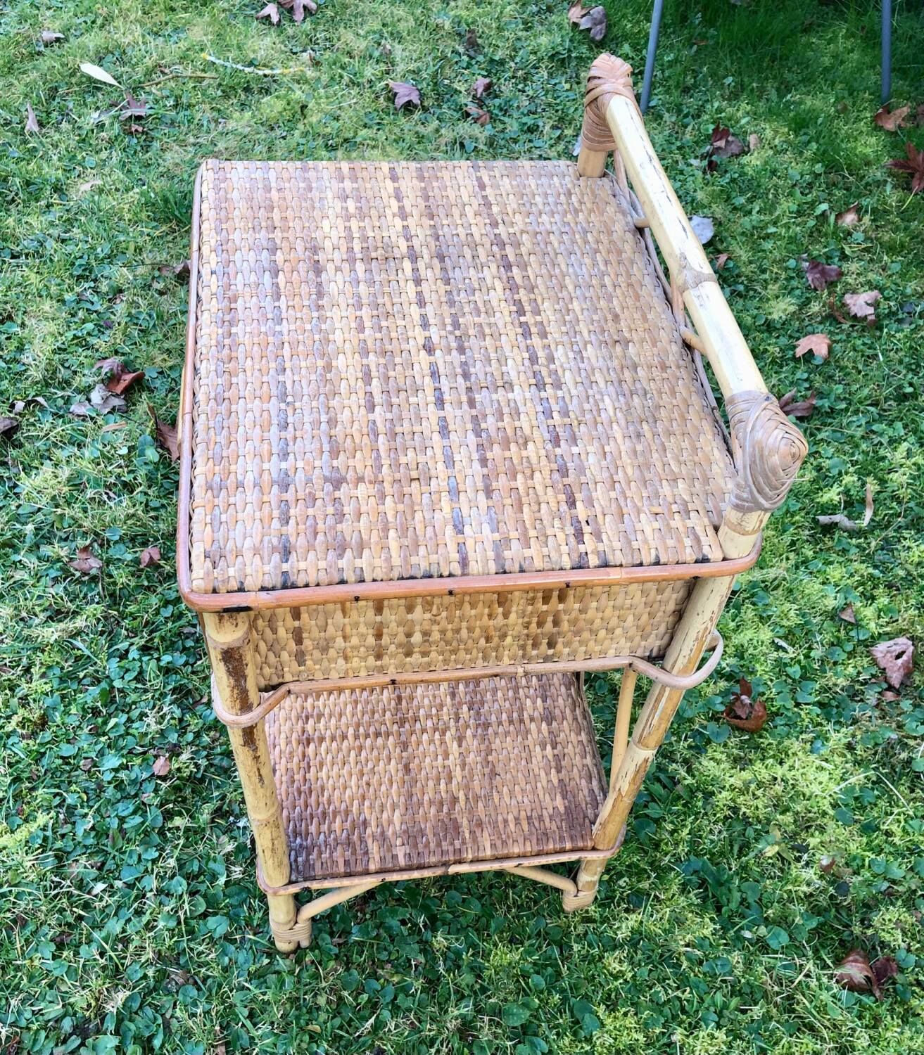 Vintage rattan bedside table