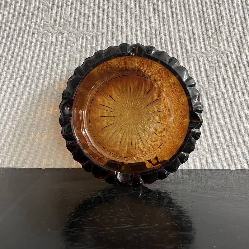 Amber glass ashtray