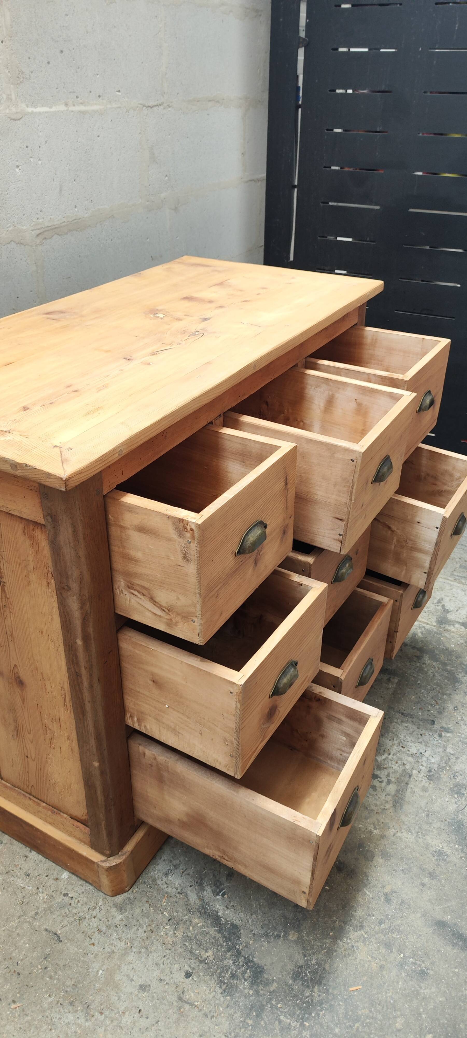Commercial furniture with nine solid pine and oak drawers