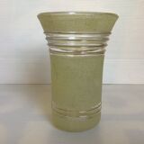 Ancien vase jaune verre givré