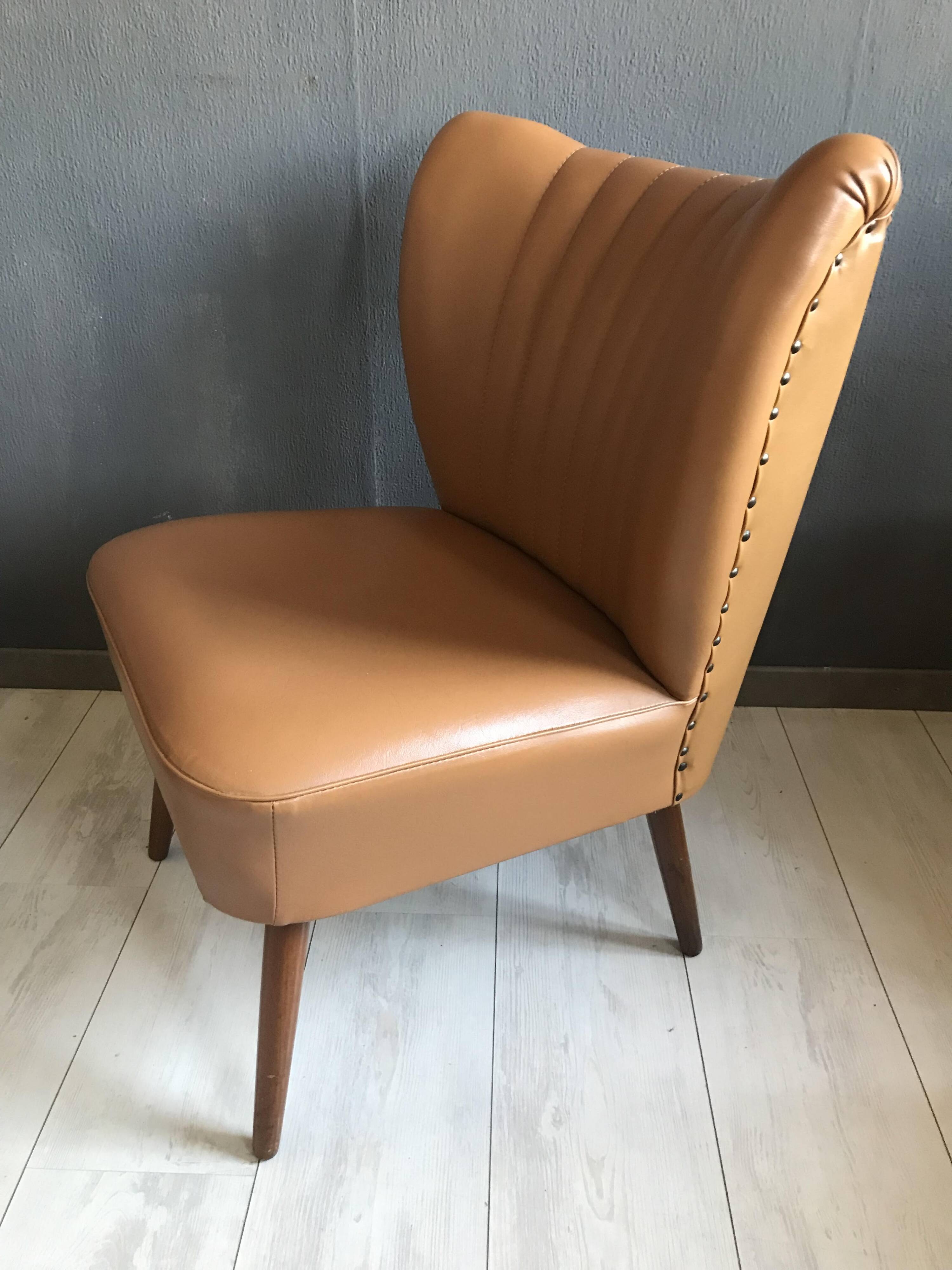 Fauteuil cocktail vintage avec skaï années 1960