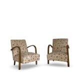 Ensemble de fauteuils Art Déco avec accoudoirs en hêtre arqués.