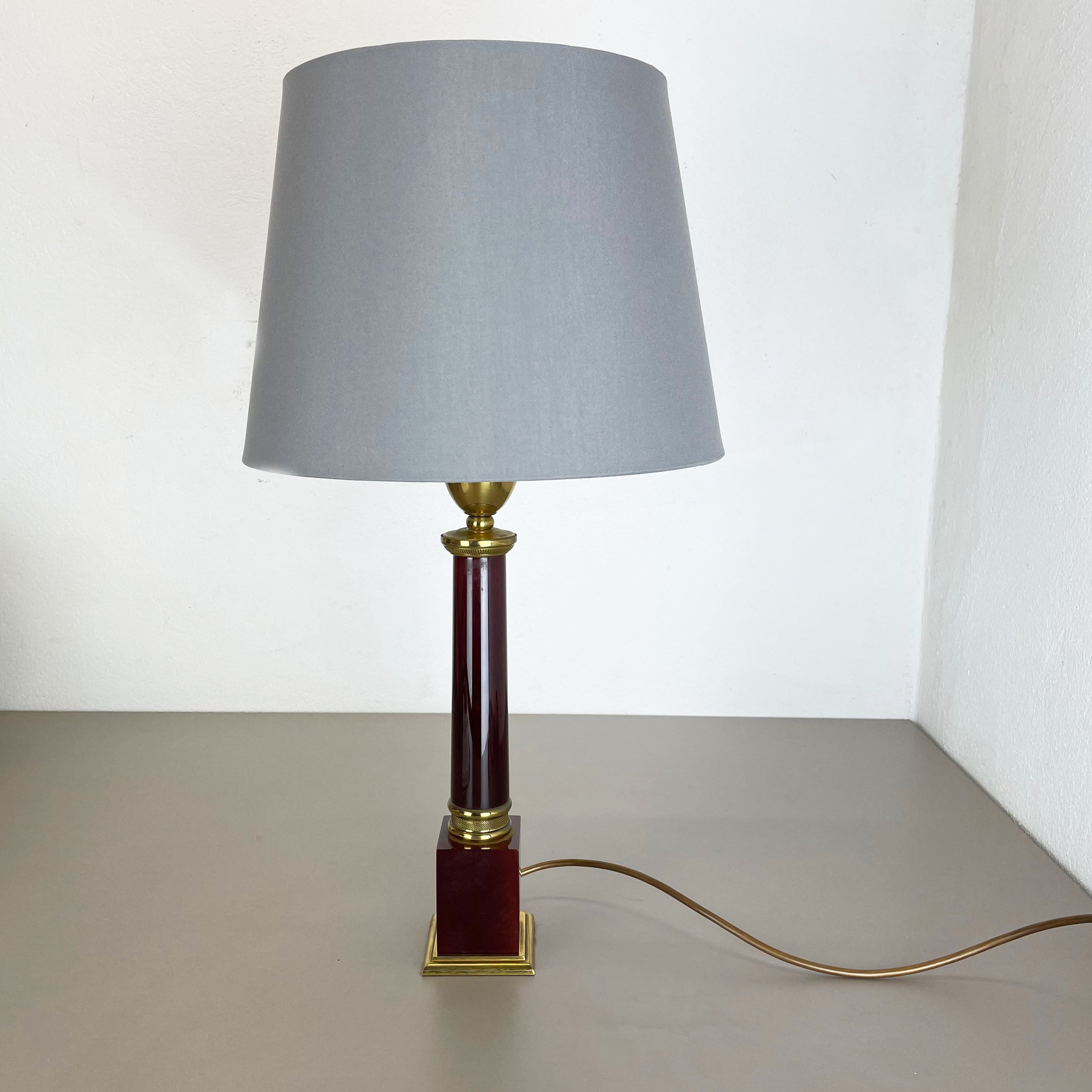Rare Modernist Red Catalina and Brass Tube Table Light, Italy, 1960s