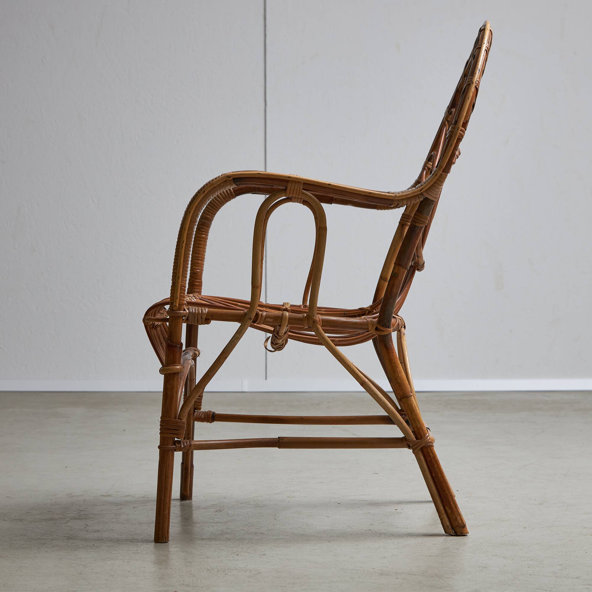 Italian Cane Garden Armchair, 1970s