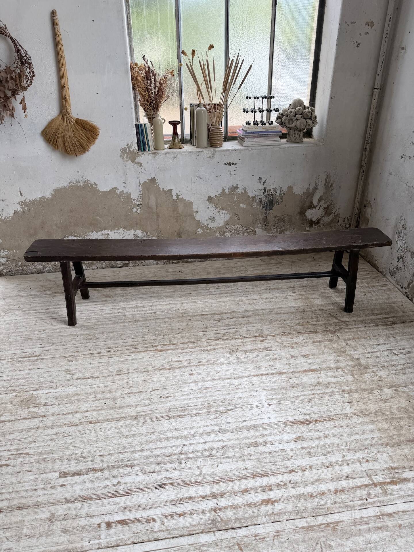 Dark patinated 1900 bench 220cm