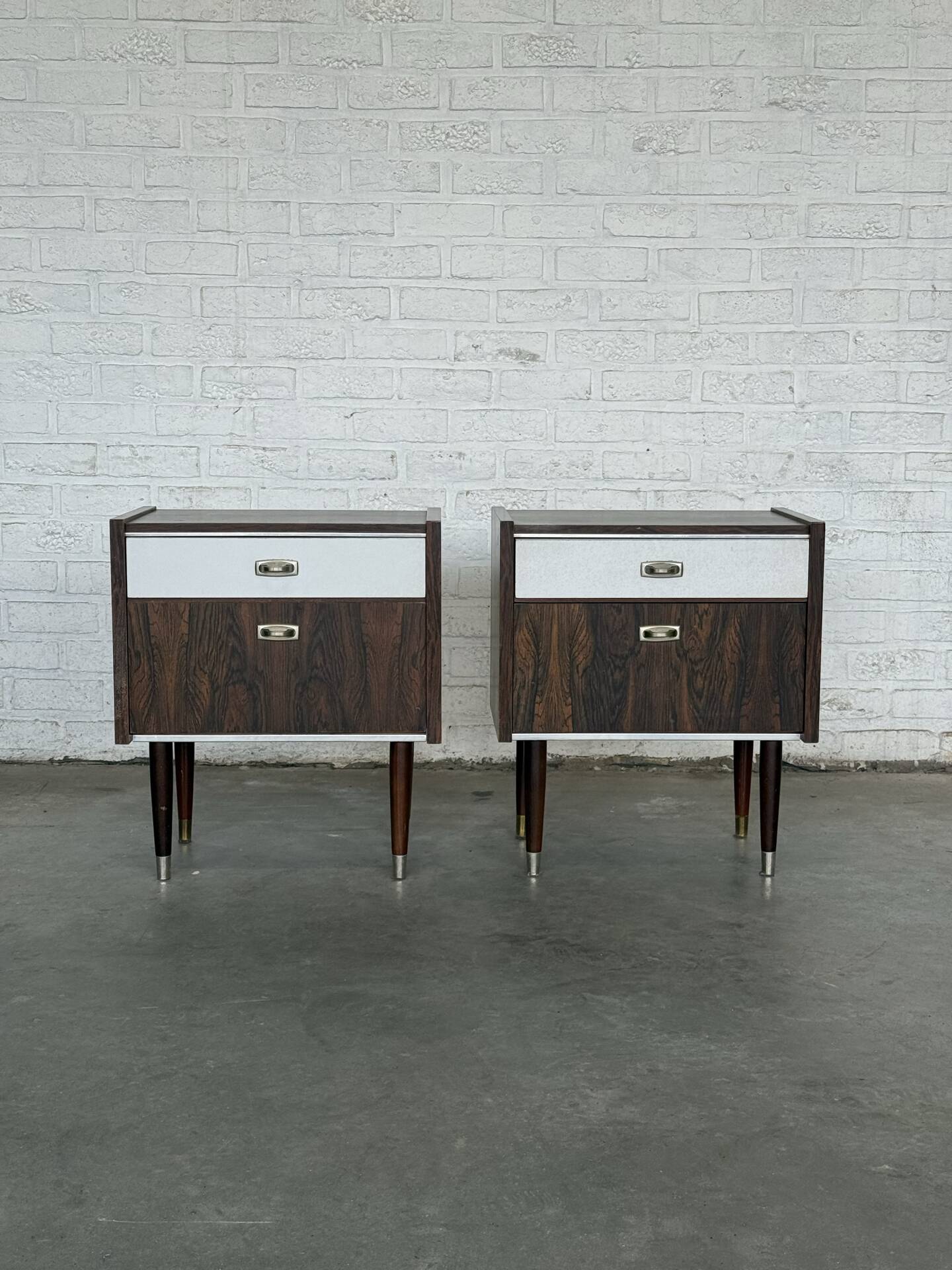 Pair of Vintage 1960s Nightstands — Rosewood & White Formica