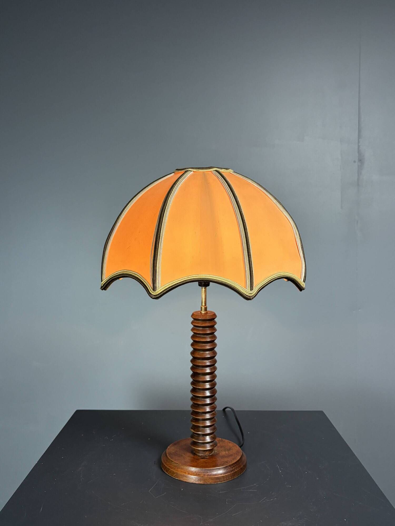 Midcentury brutalist wood turned mushroom table lamp, Charles Dudouyt style