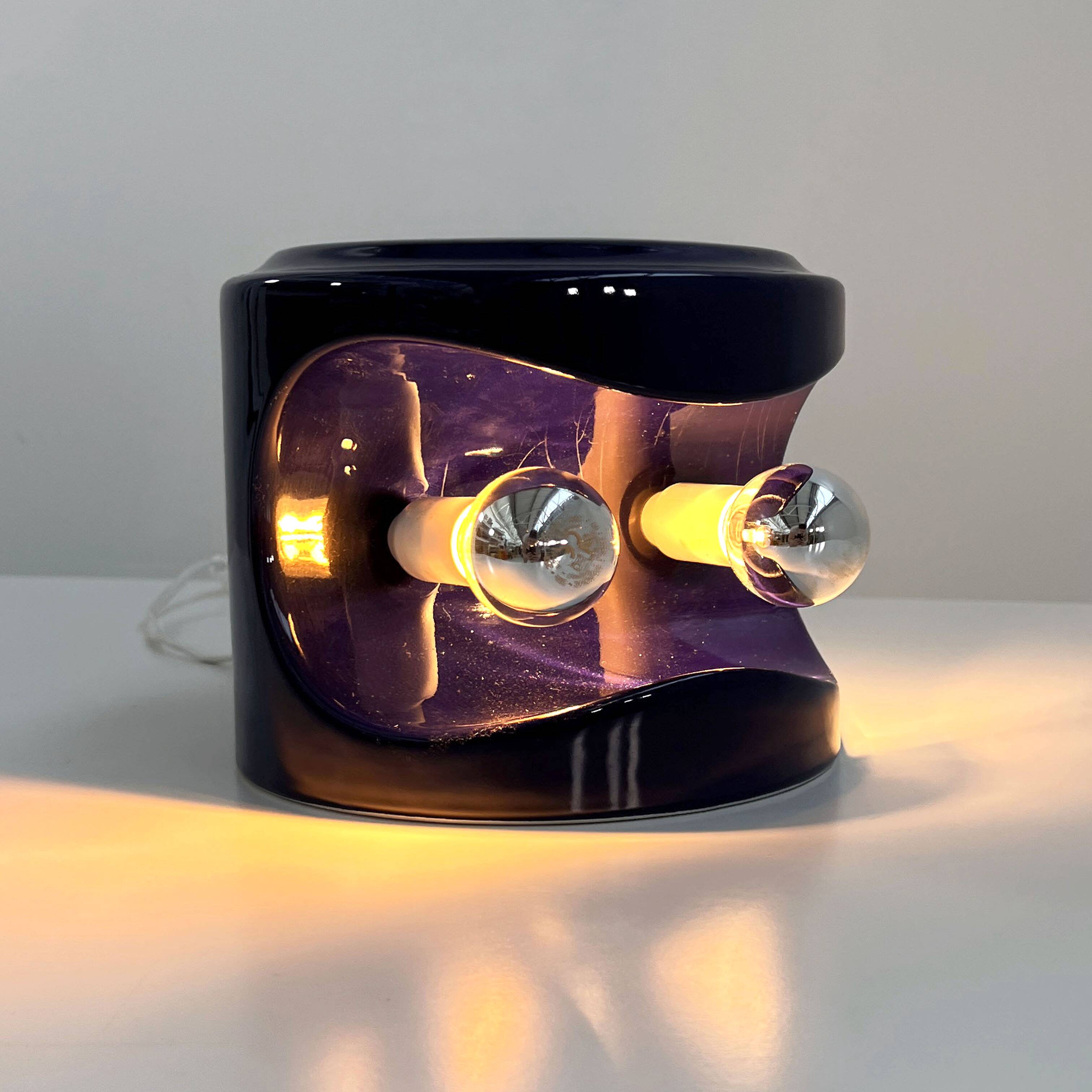 Blue night / mauve ceramic table lamp by Perdomello 70, 1970