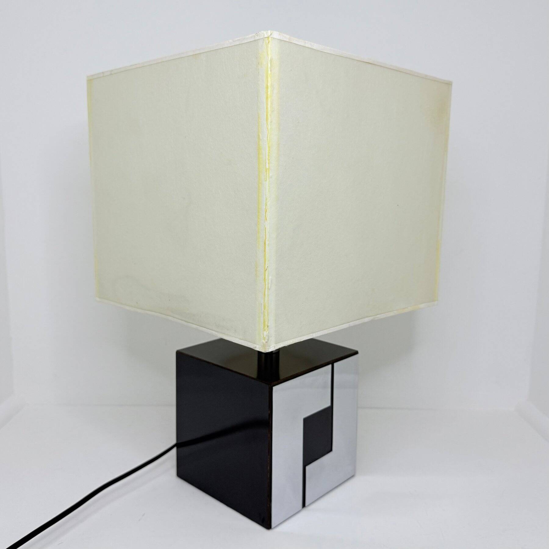 Vintage Cube Lamp • Wood & Metal • Art Deco • 1960