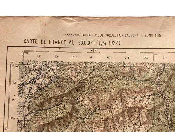 Map of South East France on paper