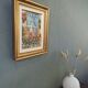 Mid-Century Modern Swedish "Balcony Garden" Vintage Oil Painting, Framed