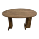 Oval table with T-shaped legs, solid oak, student woodworking project.