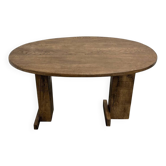 Oval table with T-shaped legs, solid oak, student woodworking project.